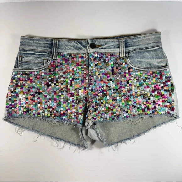 Sold Joe's Jeans Sequin Beaded Denim Cutoff Shorts Size 27 Rare Excellent Mint - Picture 1 of 7